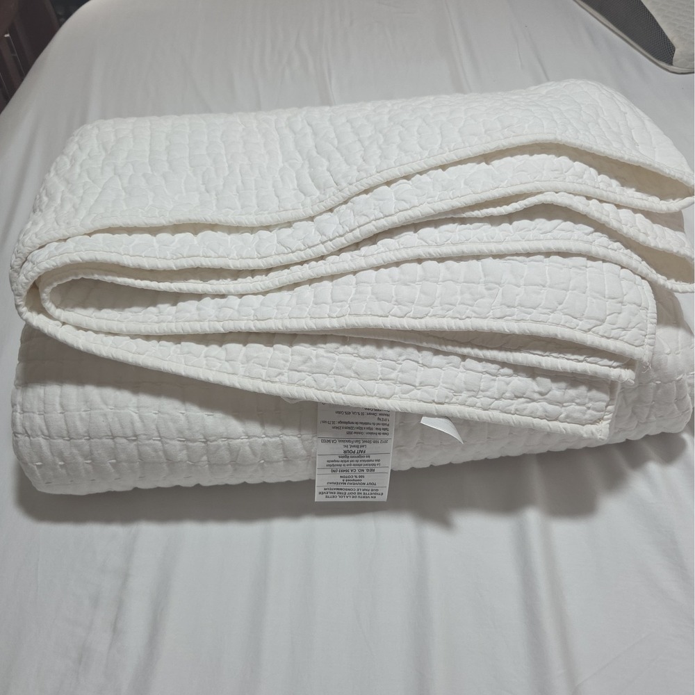 Quince European Linen Cotton Stitch Quilt Full Queen White 88x92 Cotton Fill